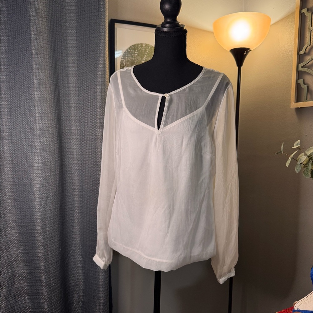 White House Black Market Sheer White Blouse